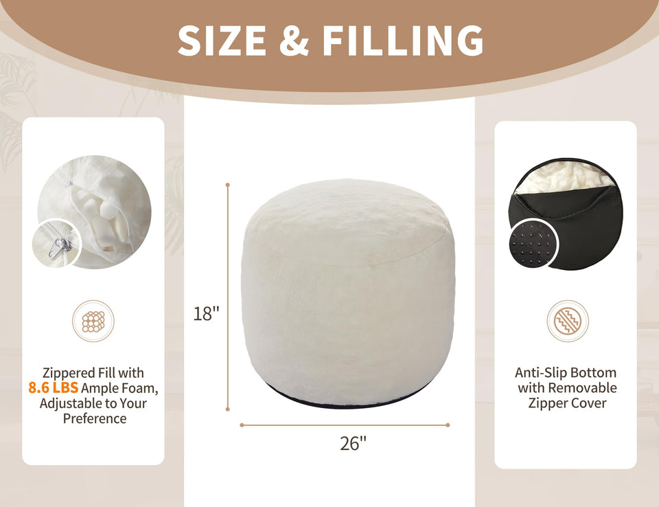 Round Ottoman Foot Rest for Couch 20"x15" Foot Stool Ottoman Pouf with Foam Chunk Filling Small Ottomans Foot Stools Poufs for Living Room Dark Grey Poof Hassocks and Ottomans Soft Foot Rest for Chair