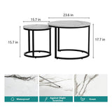 Smuxee Nesting Coffee Table Set of 2, 23.6" Round Coffee Table Wood Grain Top with Adjustable Non-Slip Feet, Industrial End Table Side Tables for Living Room Bedroom Balcony Yard