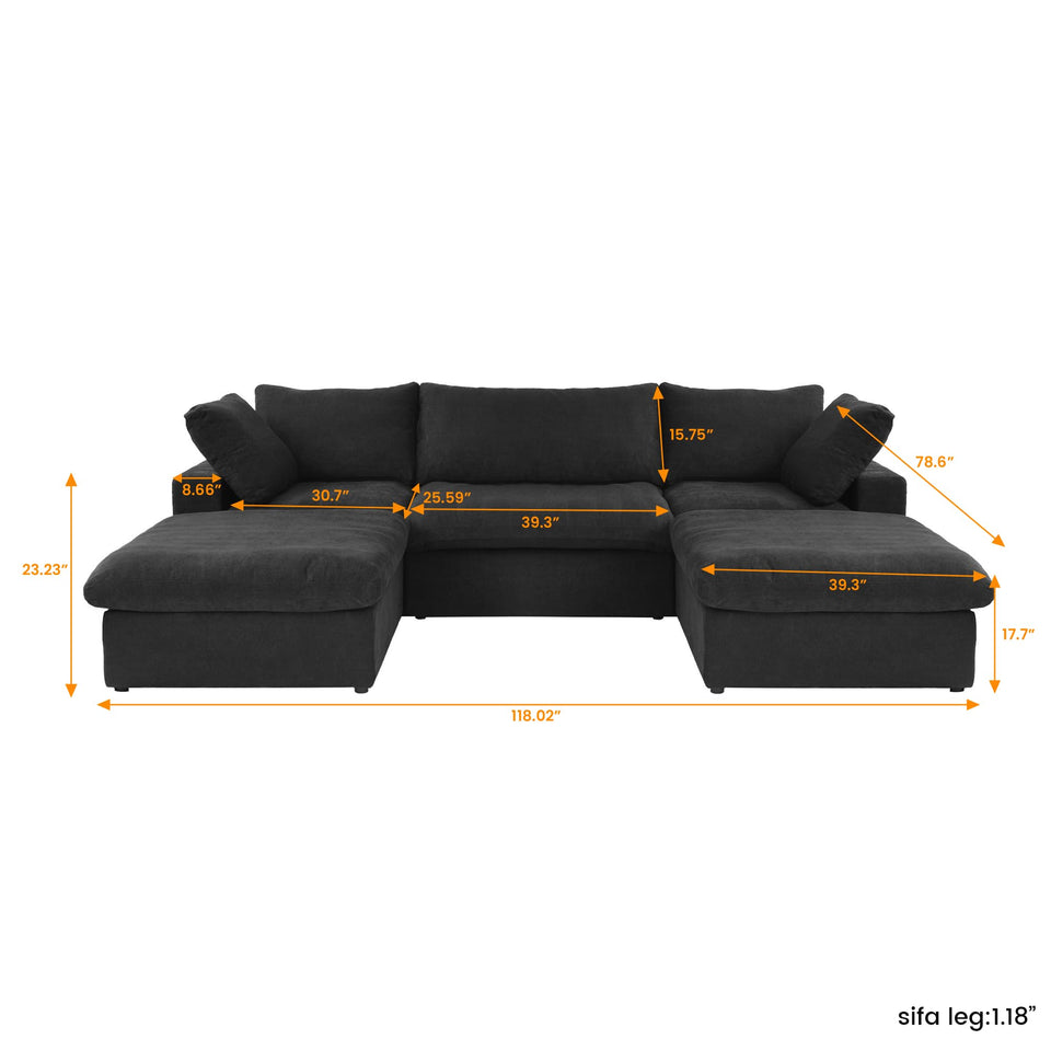 160.6" Cloud Couch Modular Sectional Sofa for Livingroom,Oversized Convertible Sofa with Storage Ottomans,6 Seat Wide Couches,Cushion Covers Removable (Khaki, 6 Seater)