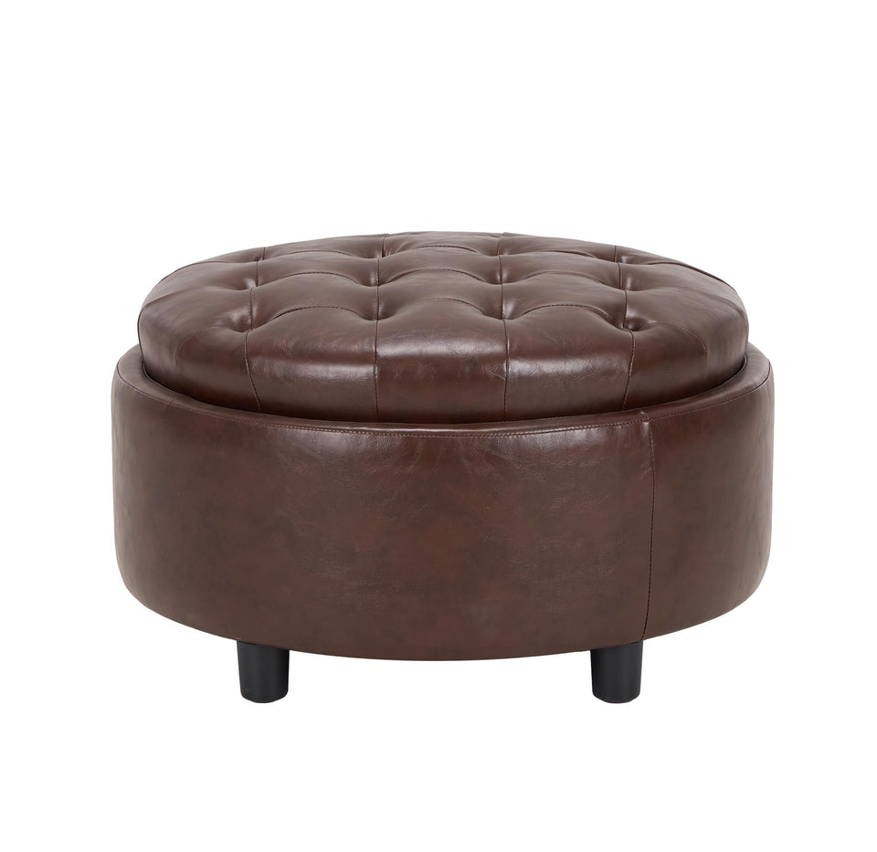 COLAMY Fabric Round Storage Ottoman with Reversible Tray Lid – Multi-Functional Footrest, Hidden Storage, Sturdy & Stylish Small Coffee Table for Living Room, Bedroom, or Entryway(Beige)