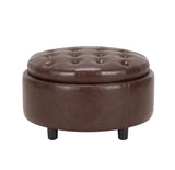 COLAMY Fabric Round Storage Ottoman with Reversible Tray Lid – Multi-Functional Footrest, Hidden Storage, Sturdy & Stylish Small Coffee Table for Living Room, Bedroom, or Entryway(Beige)