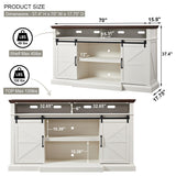 Farmhouse TV Stand for 80 Inch TVs, 37.4" Tall Entertainment Center w/Storage Cabinets and Sliding Barn Door, Media Console Cabinet w/Soundbar & Adjustable Shelves for Living Room, 70 inch (White)