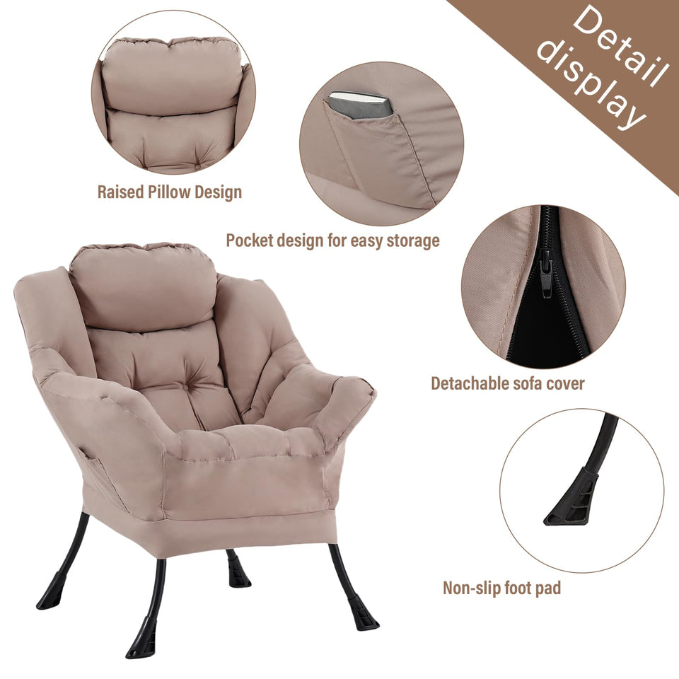 Welnow Lazy Chair with Ottoman, Modern Lounge Accent Chair with Armrests and a Side Pocket, Leisure Sofa Armchair, Reading Armchair with Footrest for Small Space, Dark Grey