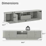 UKAOCAI 86.61'' Tambour TV Stand for 55-85 Inch, Modern Entertainment Center with Large Storage Cabinet & Open Shelves, TV Console with Sliding Doors for Living Room, Bedroom, Natural