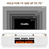 OneBlis 70" TV Stand for Living Room, Modern Entertainment Center & Media Console, Fits TVs up to 80", Storage Cabinet with Shelves, 36" Electric Fireplace with LED Flame (All Black)
