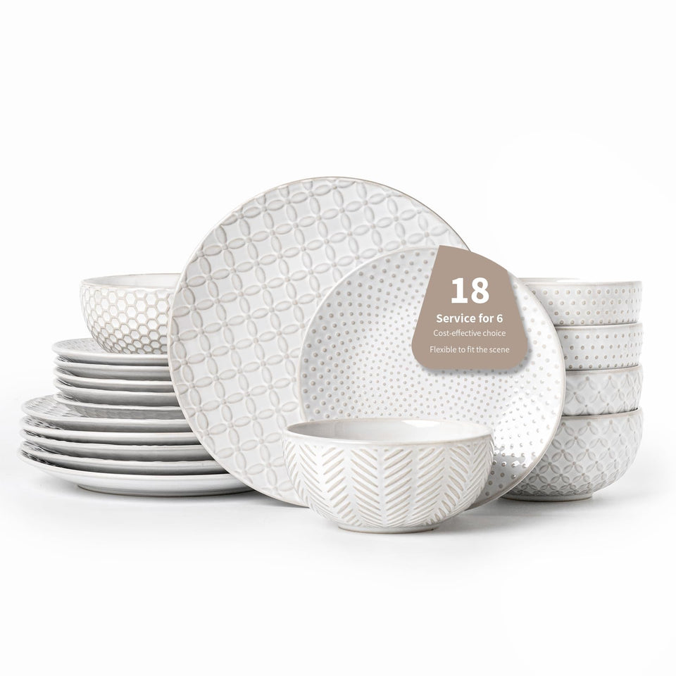 FOBENTA 24 Piece Dinnerware Sets for 8, Premium Stoneware Plates and Bowls Sets, Microwave & Dishwasher Safe, Elegant Dishes for Entertaining & Special Occasions – A Stunning Gift for Large Families