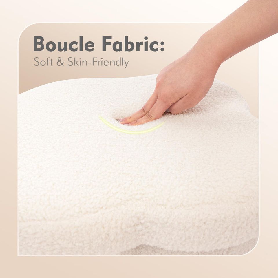 B FSOBEIIALEO Storage Ottoman Cube, Flowers Shaped Ottomans with Storage Foot Stool Footrest for Lving Room, Boucle Ottoman Seat for Dorm Room,Faux Teddy Fur, Cream White 12.6"x12.6"x12.6"