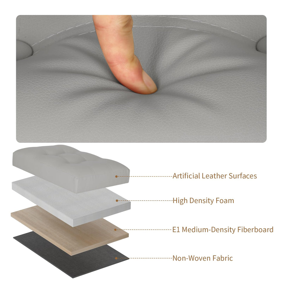 Storage Ottoman Foot Rest Stool, Foldable Leather Footstool Storage Bench with Thicker Foam Padded Seat. Foot Rest Under Desk for Living Room Bedroom 350 lbs, 17x13x13 in, Brown