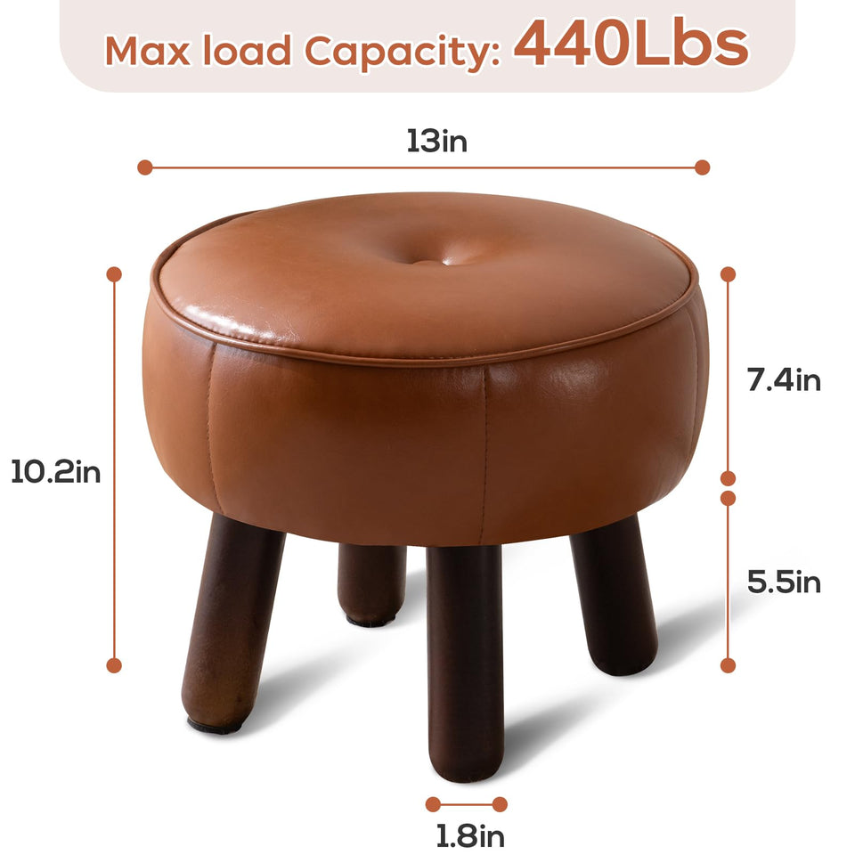 oakvivo 13in Small Foot Stool Ottoman, Round Faux Leather Foot Rest for Couch, Under Desk Pouf Footstool Footrest with Non-Skid Rubber Legs for Ling Room, Bedroom, 13''L x 13''W x 10.2''H, Green