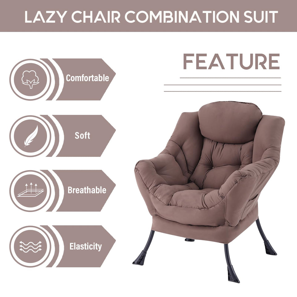 LITA Lazy Chair with Ottoman, Modern Accent Leisure Upholstered Lazy Sofa Armchair, Contemporary Lounge Reading Chair with Armrests and a Side Pocket for Living Room, Bedroom & Small Space, Dark Grey