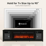 oneinmil 80" Fireplace TV Stand, 50 Inch Electric Fireplace & Modern Entertainment Center, TV Console with Adjustable Shelf & Glass Door for TVs Up to 90", Fire Place TV Stands for Living Room, Black