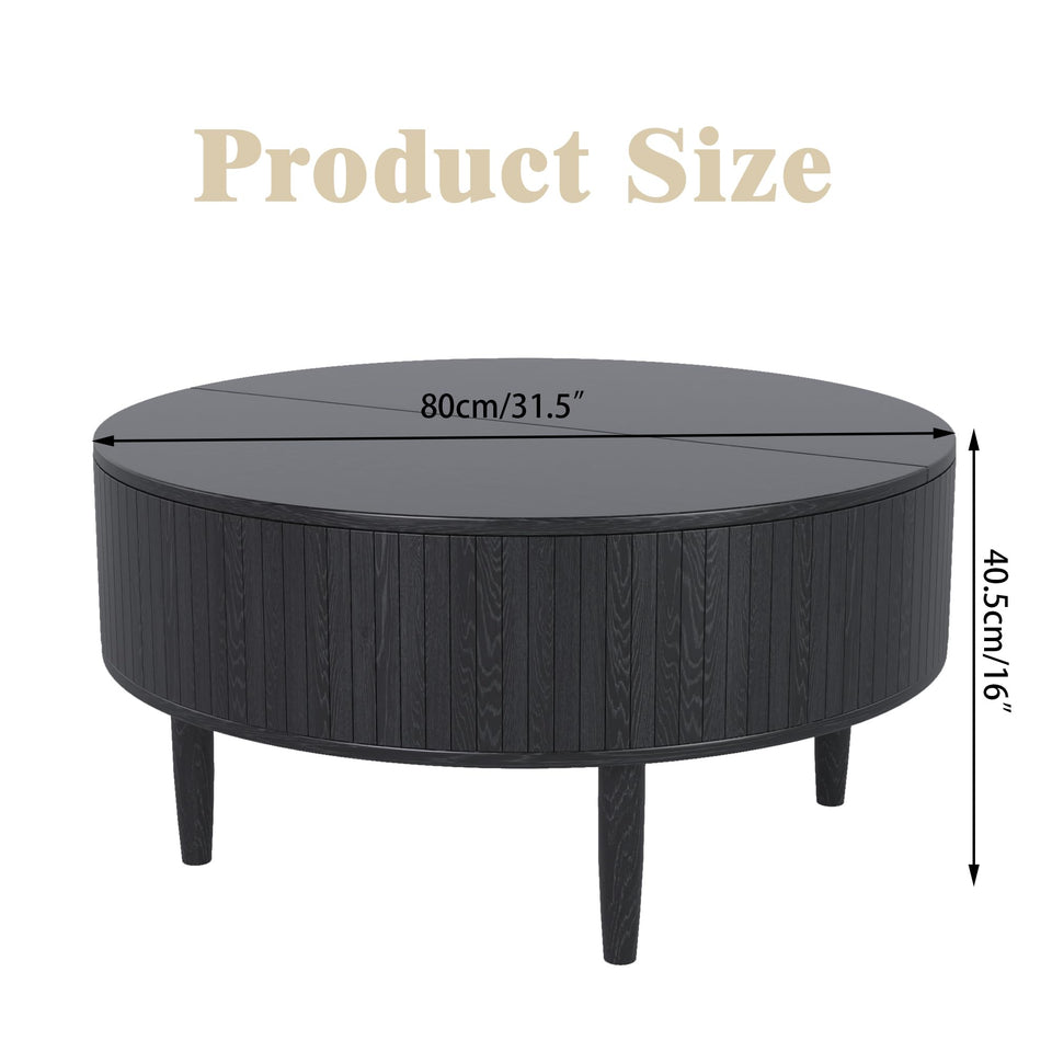 Round Fluted Lift Top Coffee Table with Storage, Mid Century Modern Coffee Table for Living Room, Home Small Space,31.5" Fluted Center Table (Walnut, 31.5inch)
