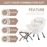 LITA Lazy Chair with Ottoman, Modern Accent Leisure Upholstered Lazy Sofa Armchair, Contemporary Lounge Reading Chair with Armrests and a Side Pocket for Living Room, Bedroom & Small Space, Dark Grey