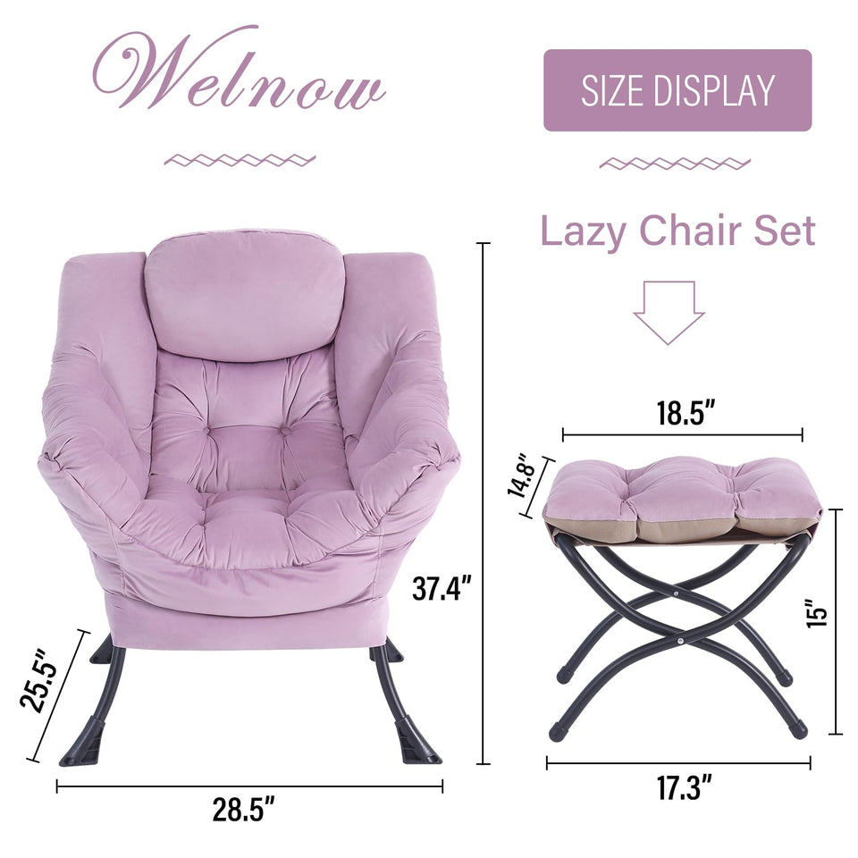 Welnow Lazy Chair with Ottoman, Modern Lounge Accent Chair with Armrests and a Side Pocket, Leisure Sofa Armchair, Reading Armchair with Footrest for Small Space, Dark Grey