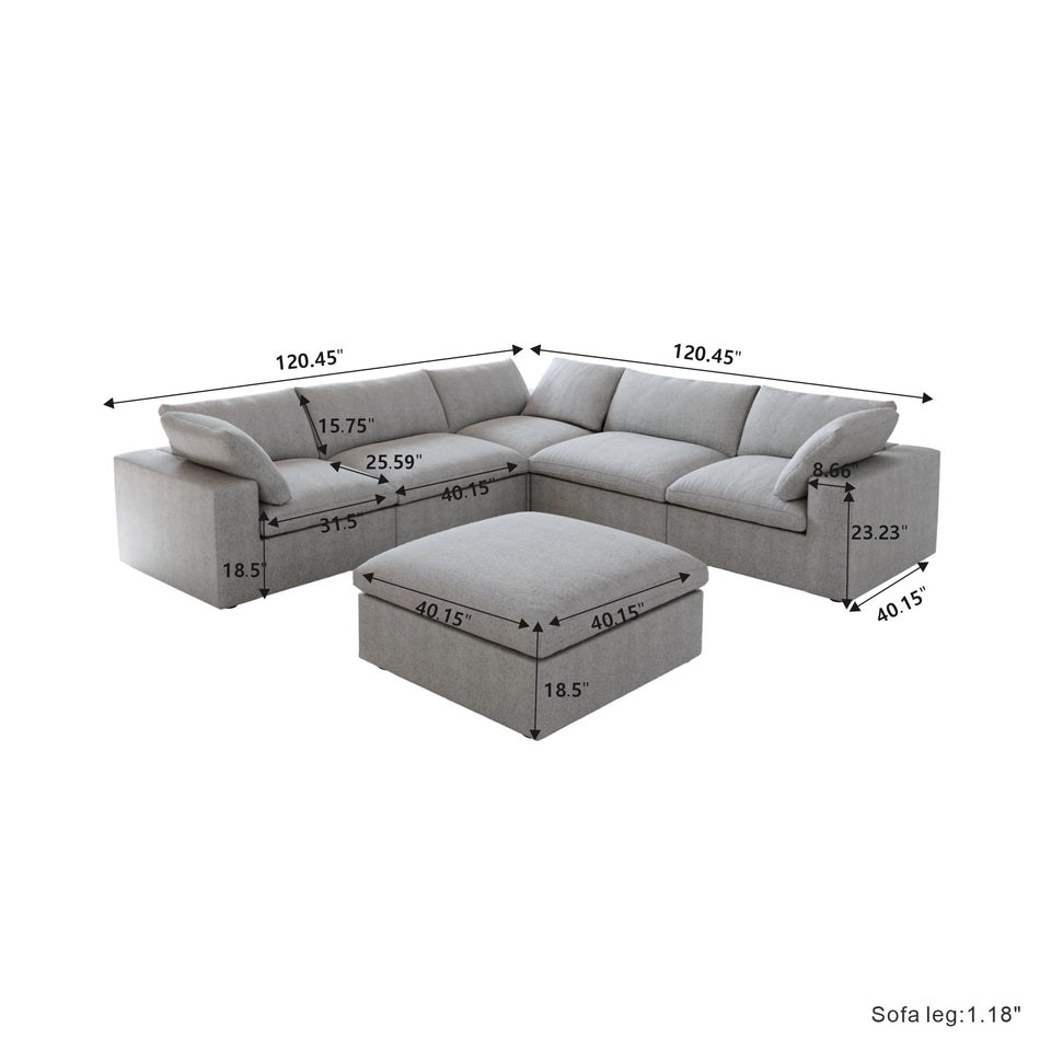 160.6" Cloud Couch Modular Sectional Sofa for Livingroom,Oversized Convertible Sofa with Storage Ottomans,6 Seat Wide Couches,Cushion Covers Removable (Khaki, 6 Seater)