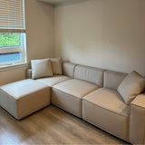 Acanva Luxury Modular Sectional Living Room Sofa Set, Modern Minimalist Style Couch with Ottoman and Chaise, L-Shape, Linen-Like Cream