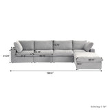 160.6" Cloud Couch Modular Sectional Sofa for Livingroom,Oversized Convertible Sofa with Storage Ottomans,6 Seat Wide Couches,Cushion Covers Removable (Khaki, 6 Seater)