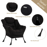 Welnow Lazy Chair with Ottoman, Modern Lounge Accent Chair with Armrests and a Side Pocket, Leisure Sofa Armchair, Reading Armchair with Footrest for Small Space, Dark Grey