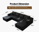 135.4" Cloud Modular Sectional Couch with 1 Ottoman,Modern Minimalist Upholstered Couches, Comfort U Shaped Sofa for Living Room,Deep Seat Corner Couch，No Assembly Required (Black,Left Facing Chaise)
