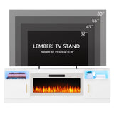 Lemberi Fireplace tv Stand with 36 inch Fireplace Up to 90" TVs, LED Light Entertainment Center and Storage, 80" Modern Wood Media TV Console with Highlight Cabinet for Living Room (White)