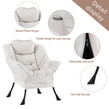 Welnow Lazy Chair with Ottoman, Modern Lounge Accent Chair with Armrests and a Side Pocket, Leisure Sofa Armchair, Reading Armchair with Footrest for Small Space, Dark Grey