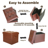 Storage Ottoman Foot Rest Stool, Foldable Leather Footstool Storage Bench with Thicker Foam Padded Seat. Foot Rest Under Desk for Living Room Bedroom 350 lbs, 17x13x13 in, Brown