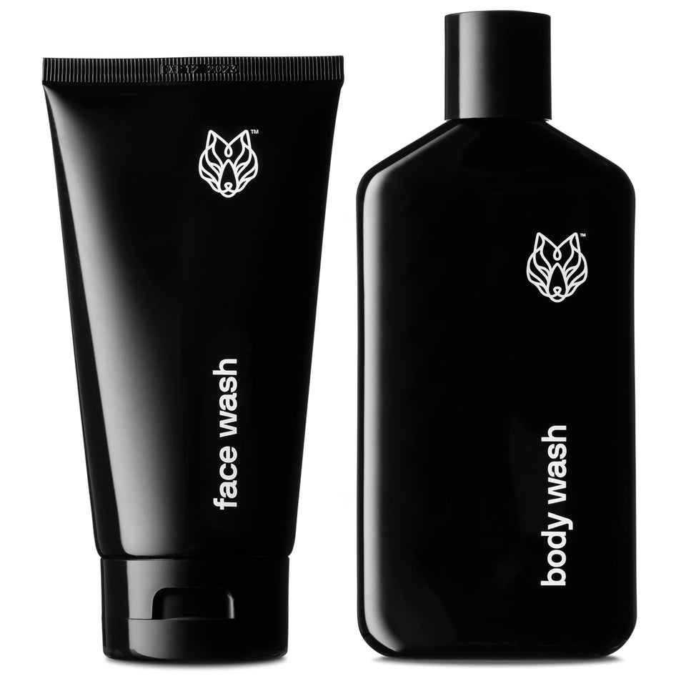 Black Wolf Salicylic Acid Body Wash for Men, 1 Liter - Men's Acne Body Wash - Charcoal Helps Reduce Acne Breakouts & Cleanse Your Skin - Full Coverage & Deep Clean Treatment - Men's Bodywash