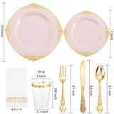 YOUBET 700PCS Silver Plastic Plates - White and Silver Disposable Plates - Silvery Plastic Dinnerware Set - Include 200 Plates, 300 Heavy Duty Silverware, 100 Cups and 100 Napkins for Wedding & Party