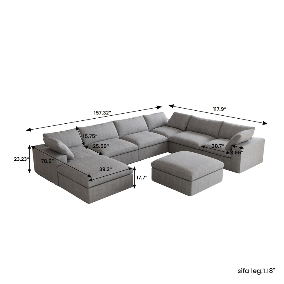 160.6" Cloud Couch Modular Sectional Sofa for Livingroom,Oversized Convertible Sofa with Storage Ottomans,6 Seat Wide Couches,Cushion Covers Removable (Khaki, 6 Seater)
