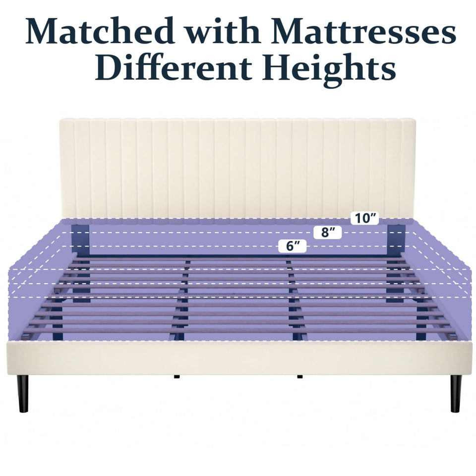 HAOARA King Size Bed Frame,King Size Platform Bed Frame and Velvet Upholstered Headboard with Strong Wood Slats, Box Spring Optional, Mattress Foundation, Easy Assembly Beige