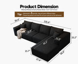 135.4" Cloud Modular Sectional Couch with 1 Ottoman,Modern Minimalist Upholstered Couches, Comfort U Shaped Sofa for Living Room,Deep Seat Corner Couch，No Assembly Required (Black,Left Facing Chaise)