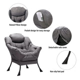 Welnow Lazy Chair with Ottoman, Modern Lounge Accent Chair with Armrests and a Side Pocket, Leisure Sofa Armchair, Reading Armchair with Footrest for Small Space, Dark Grey