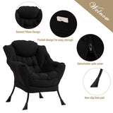 Welnow Lazy Chair with Ottoman, Modern Lounge Accent Chair with Armrests and a Side Pocket, Leisure Sofa Armchair, Reading Armchair with Footrest for Small Space, Dark Grey