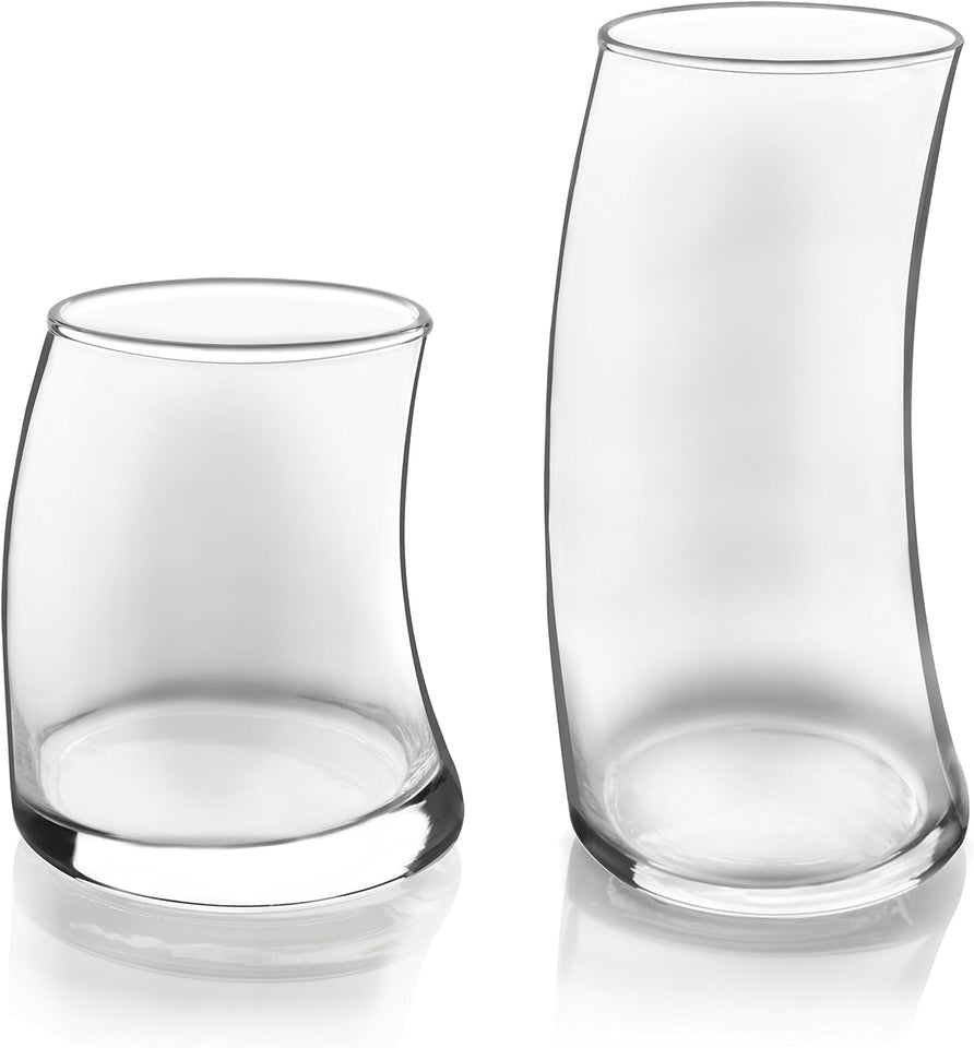 Libbey Ascent Tumbler and Rocks Drinking Glasses Set of 16, Glass Drinking Glasses with Curvature, Versatile Glassware Set for Parties and More