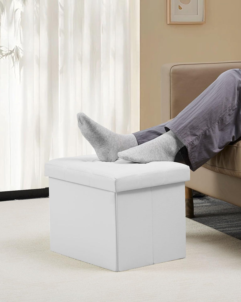 Bsketa Storage Ottoman, Folding Foot Stool with Thicker Foam Padded Seat Small Leather Storage Ottoman Bench Foot Rest for Living Room Foldable Coffee Table 17x13x13in,Black