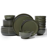 Pokini 24 Piece Dinnerware Sets for 8, Modern Stoneware Plates and Bowls Setst, Perfect for Family Gatherings & Holiday Celebrations, Easy Cleaning Dishes Set, Stack Compactly Dishware, Brown Green