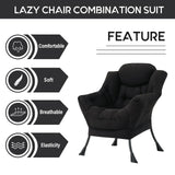 LITA Lazy Chair with Ottoman, Modern Accent Leisure Upholstered Lazy Sofa Armchair, Contemporary Lounge Reading Chair with Armrests and a Side Pocket for Living Room, Bedroom & Small Space, Dark Grey