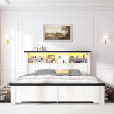 EnHomee King Size Bed Frame and Headboard & Storage, 4 Drawers and LED Built in Charging Station King Bed Frame with Storage Farmhouse,NO Noise,No Box Spring Needed,White