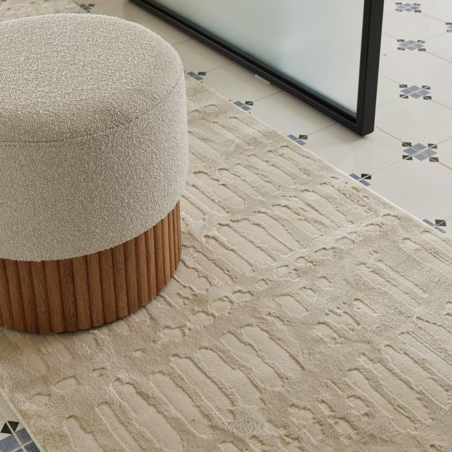 Revival Rugs Shell 5'3"x7'10" Washable Area Rug for Living Room Bedroom - 100% Recycled Oeko-TEX Certified, Medium Pile, Beige, Cream