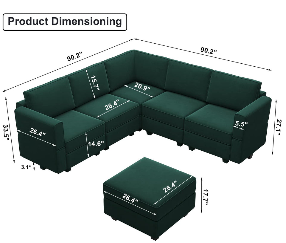 Belffin Modular Sectional Sofa with Ottomans Velvet Reversible Sleeper Chaise Bed Storage Seat Black