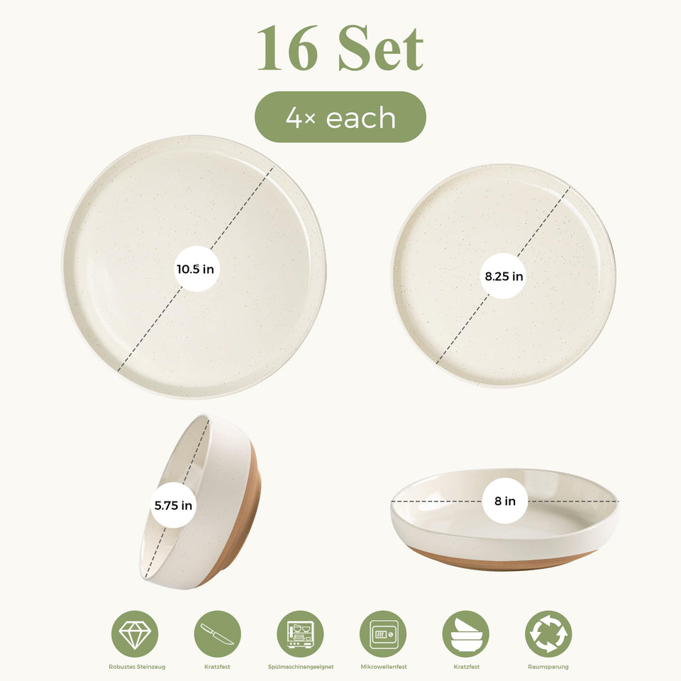 AmorArc Ceramic Dinnerware Sets for 8, 24 Pieces Handpainted Plates and Bowls Set with Rustic Terracotta Underside, Scratch Resistant Stoneware Dishes Set, Dishwasher & Microwave Safe, Light Beige
