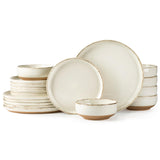 AmorArc Ceramic Dinnerware Sets for 8, 24 Pieces Handpainted Plates and Bowls Set with Rustic Terracotta Underside, Scratch Resistant Stoneware Dishes Set, Dishwasher & Microwave Safe, Light Beige