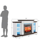 80" Fireplace TV Stand for TVs Up to 90 Inch, Electric Fireplace with Mantel, Farmhouse Entertainment Center with Storage, Realistic Stacked Stone Surround with Remote Control for Living Room