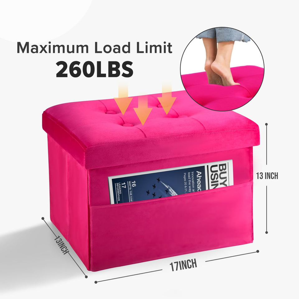 LINMAGCO Ottoman Storage Ottoman with Storage Small Foot Rest Stool Under Desk Stool Short Folding Footrest Linen Cloth Dark Gray 16X12X12IN