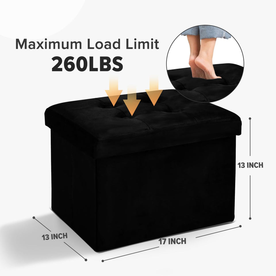 LINMAGCO Ottoman Storage Ottoman with Storage Small Foot Rest Stool Under Desk Stool Short Folding Footrest Linen Cloth Dark Gray 16X12X12IN