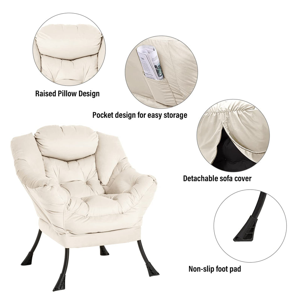 Welnow Lazy Chair with Ottoman, Modern Lounge Accent Chair with Armrests and a Side Pocket, Leisure Sofa Armchair, Reading Armchair with Footrest for Small Space, Dark Grey