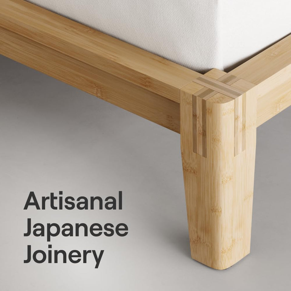 Nectar Bamboo Platform Bed Frame - Queen - Natural - Floating Center Support Legs - 12” Height - Easy Tool Free Set Up - Contemporary and Durable - Sturdy Wooden Support Slats - Holds Up To 800 Pounds