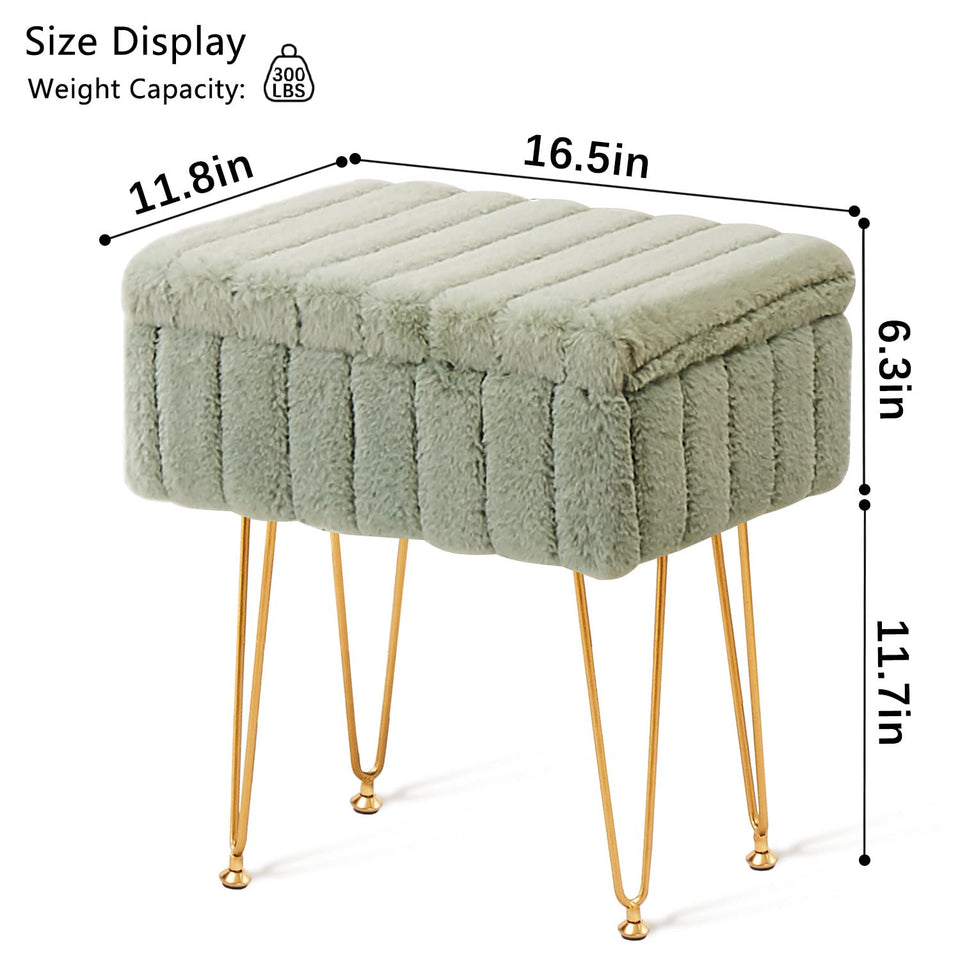 Wimarsbon Storage Ottoman, Vanity Stools with Metal Legs, 16.5" x 11.8" x 18" Modern Faux Mink Fur Footstool, Makeup Chair with Anti-Slip Feet, Accent Table,Footrest,Storage Bench for Bedroom