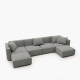 Acanva Luxury Modular Sectional Living Room Sofa Set, Modern Minimalist Style Couch with Ottoman and Chaise, L-Shape, Linen-Like Cream