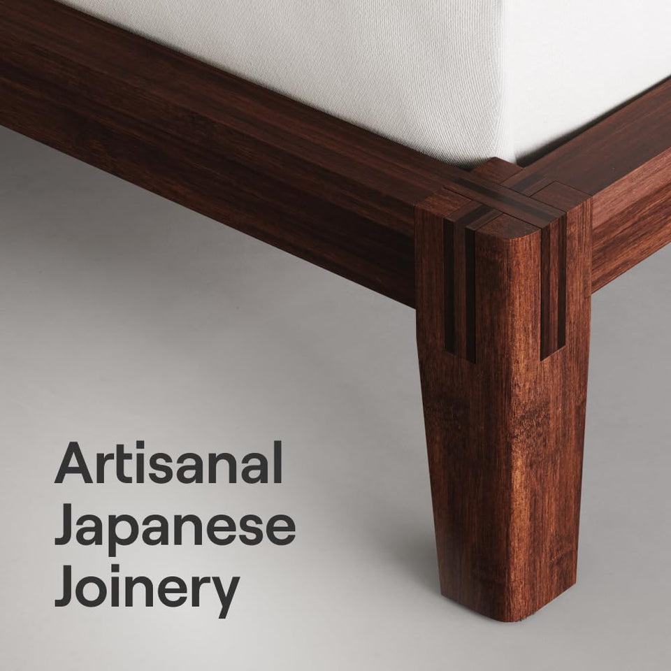 Nectar Bamboo Platform Bed Frame - Queen - Natural - Floating Center Support Legs - 12” Height - Easy Tool Free Set Up - Contemporary and Durable - Sturdy Wooden Support Slats - Holds Up To 800 Pounds